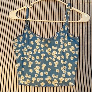 Blue with white flowers Crop Top